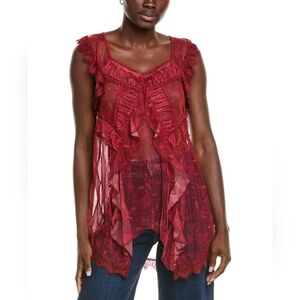 Free People lvie Red Sheer Lace Tunic | Size L (NWT)